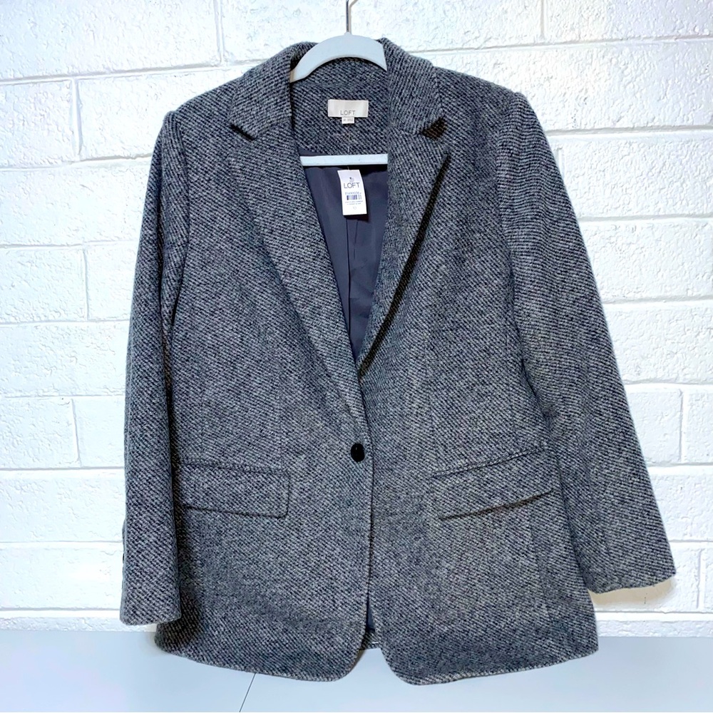 Ann Taylor Loft Heathered Gray Long Sleeve Single Button Notch Blazer Women's 10